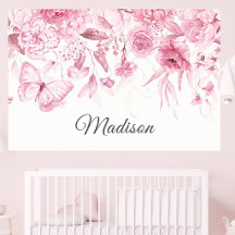 Watercolor Vintage Pink Floral Drop Baby Nursery