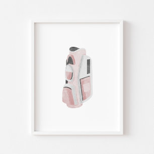 watercolor vintage pink golf club bag poster