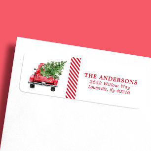 Watercolor Vintage Red Truck Christmas Address Return Address Label