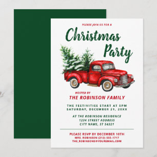 Watercolor Vintage Red Truck Christmas Party Invitation