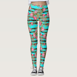 Watercolor vintage retro pink roses flowers floral leggings