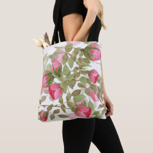 Watercolor vintage retro pink roses flowers floral tote bag