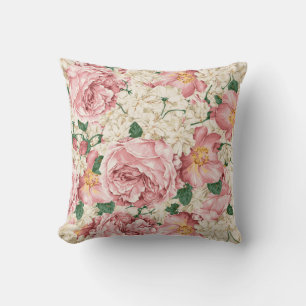 Watercolor Vintage Rose and Hydrangea Pattern Cushion
