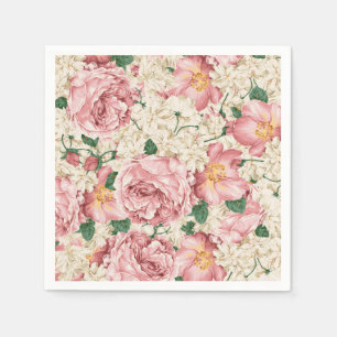 Watercolor Vintage Rose and Hydrangea Pattern Napkin