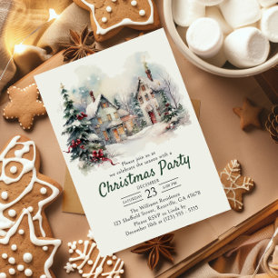 Watercolor Vintage Scenery Christmas Party Invitation