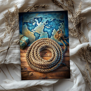 Watercolor vintage sea nautical rope old maps tissue paper