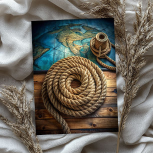 Watercolor vintage sea nautical rope old maps tissue paper