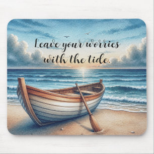 Watercolor Vintage Seaside Rowboat w/ Quote Mouse Pad