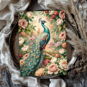 Watercolor vintage shabby chic peacock blush roses tissue paper