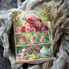 Watercolor vintage shabby chic tea table red roses
