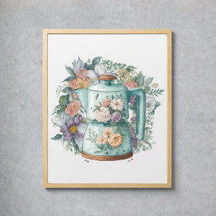 Watercolor Vintage Style Floral Kitchen Coffee Poster