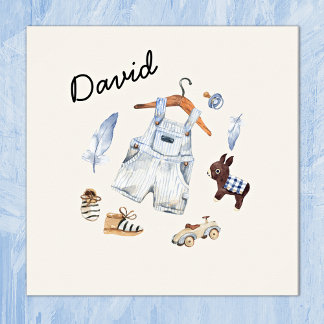 Watercolor Vintage Toys Blue Nursery Art Poster