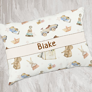 Watercolor Vintage Toys Pattern Boho Decorative Cushion