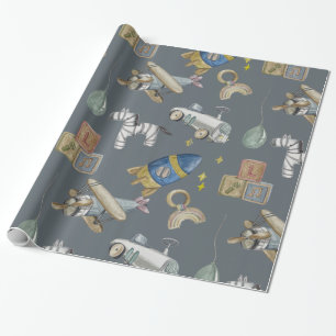 Watercolor vintage toys wrapping paper