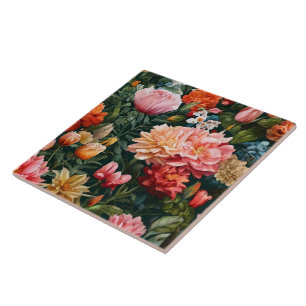 Watercolor Vintage Trendy Floral Collection Ceramic Tile