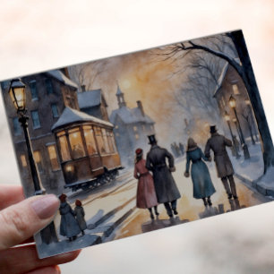 Watercolor Vintage Victorian Snowy Street  Postcard