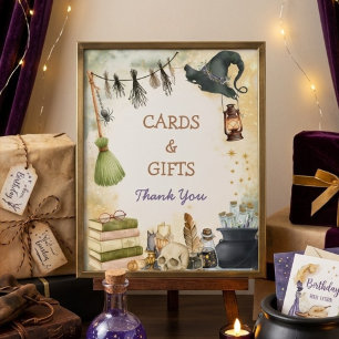 Watercolor Vintage Wizard Witch Birthday Party Poster
