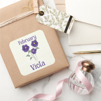 Watercolor Viola Flower February Birthday Square Sticker
