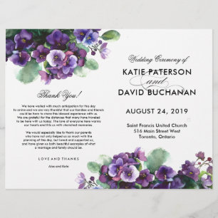 Watercolor viola flower wedding program