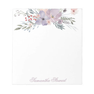 Watercolor Violet Blooms Personalised Stationery Notepad