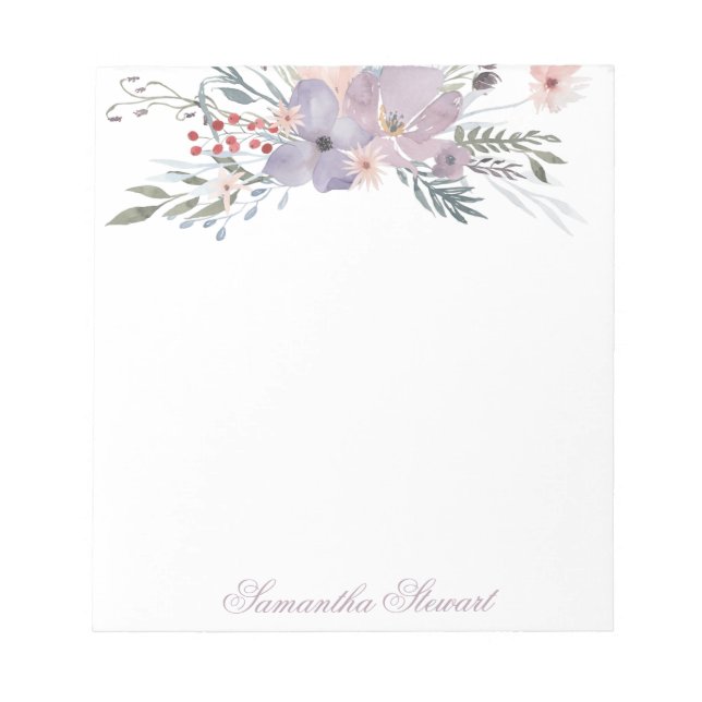 Watercolor Violet Blooms Personalised Stationery Notepad (Front)