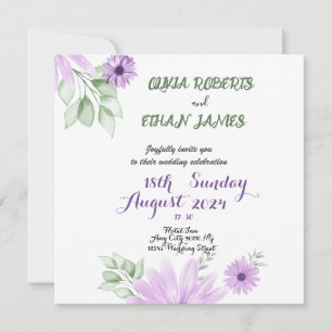 Watercolor violet floral Wedding Save The Date