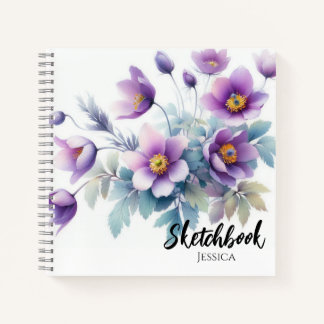 Watercolor Violet Flowers Sketchbook Notebook