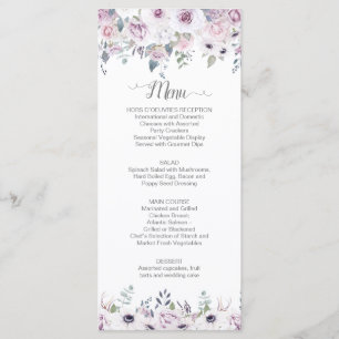 Watercolor Violet & Pink Roses Greenery Wedding Menu