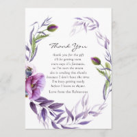 Watercolor Violet Poppy Floral Baby Shower Thanks