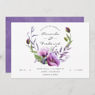 Watercolor Violet Poppy Floral Wedding Invitation
