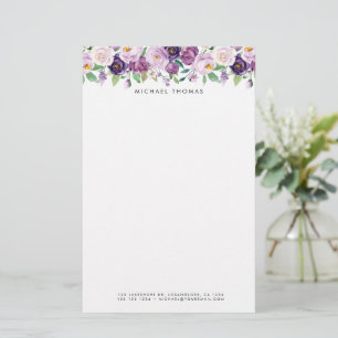 Watercolor Violet Purple Flowers Personalised Stationery