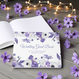 Watercolor Violet Purple Flowers Wedding Guest Book