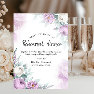 Watercolor Violet Roses Dots Rehearsal Dinner Invitation