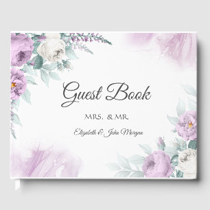 Watercolor Violet Roses Guest Book