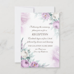 Watercolor Violet Roses Polka Dots Wedding Invitation