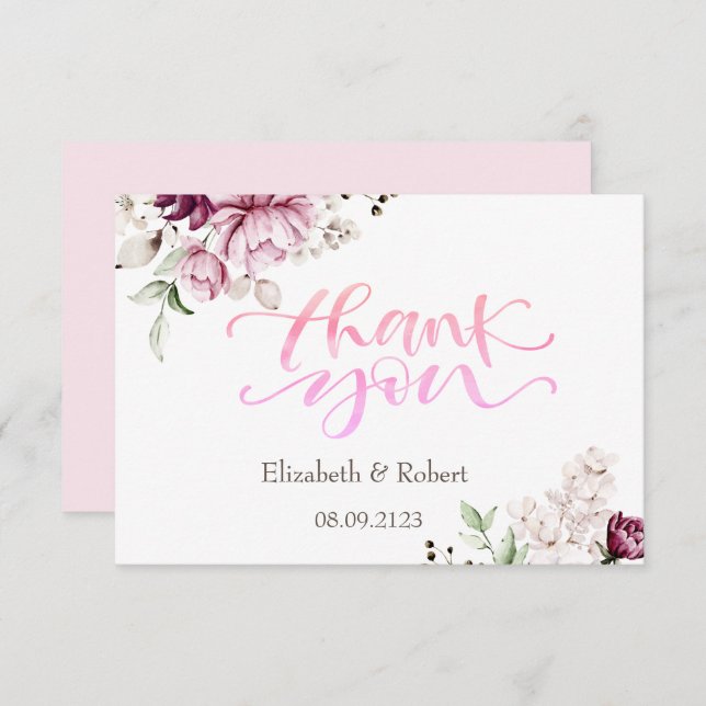 Watercolor Violet Roses Thank You Card (Front/Back)