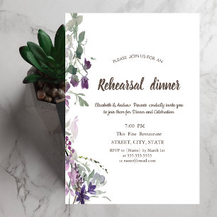 Watercolor Violet Wildflower Rehearsal Dinner Invitation