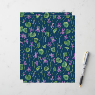 Watercolor violets on blue