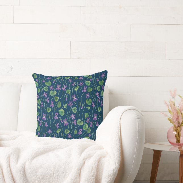 Watercolor violets on blue cushion (Couch)