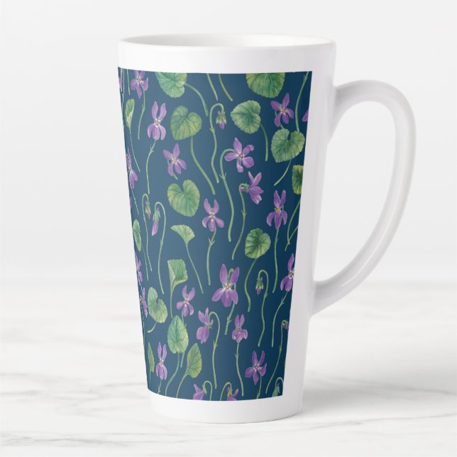 Watercolor violets on blue latte mug (Right)