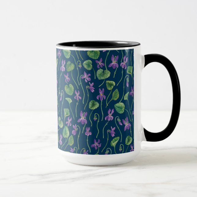 Watercolor violets on blue mug (Right)