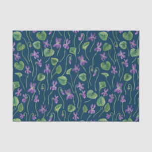 Watercolor violets on blue tissue paper