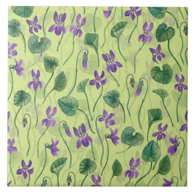 Watercolor violets on honey dew ceramic tile (Front)