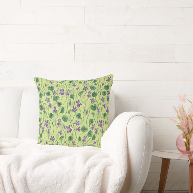 Watercolor violets on honey dew cushion (Couch)