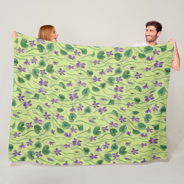 Watercolor violets on honey dew fleece blanket (In Situ)