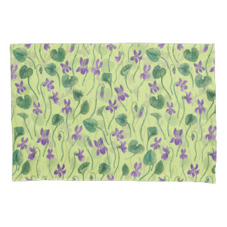 Watercolor violets on honey dew pillowcase