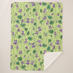 Watercolor violets on honey dew sherpa blanket