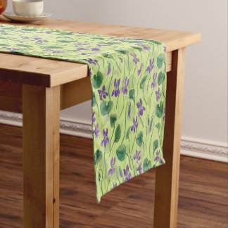 Watercolor violets on honey dew short table runner