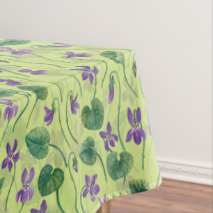 Watercolor violets on honey dew tablecloth