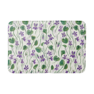 Watercolor violets on off white bath mat